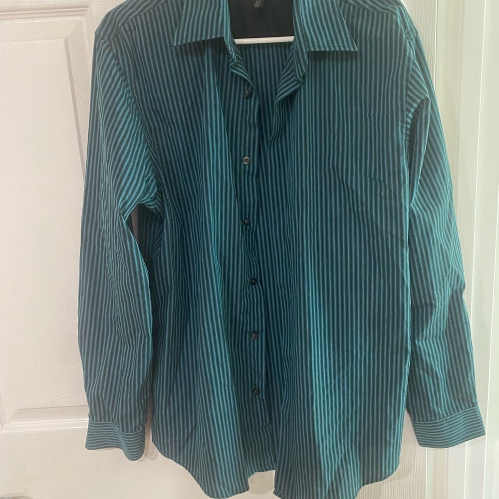 90s-inspired striped button-down Van Heusen Teal Dress Shirt